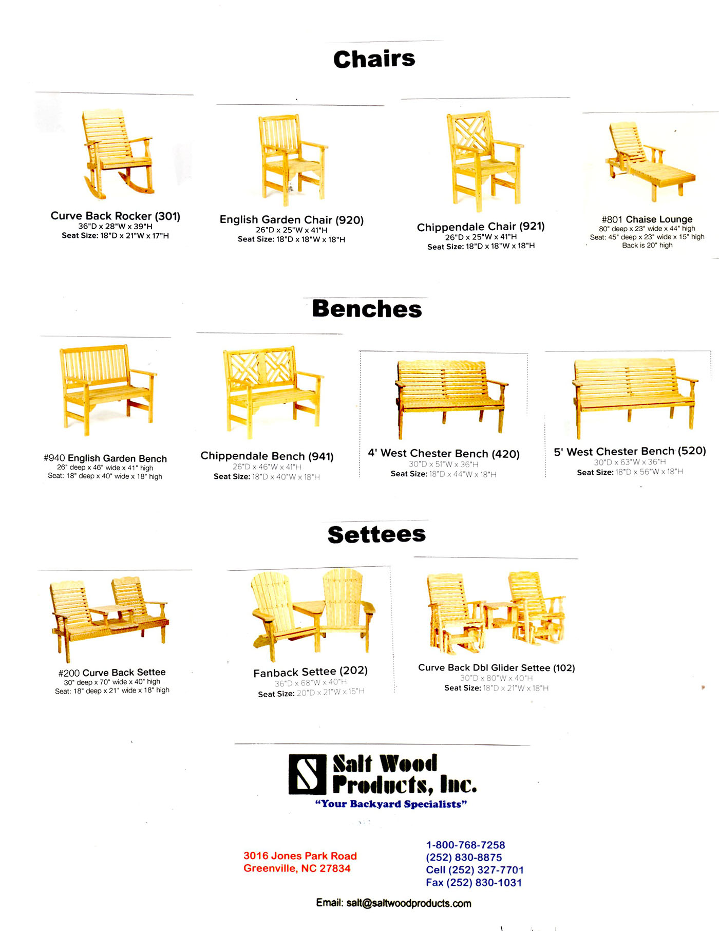 Outdoor Furniture Salt Wood Products, Inc.